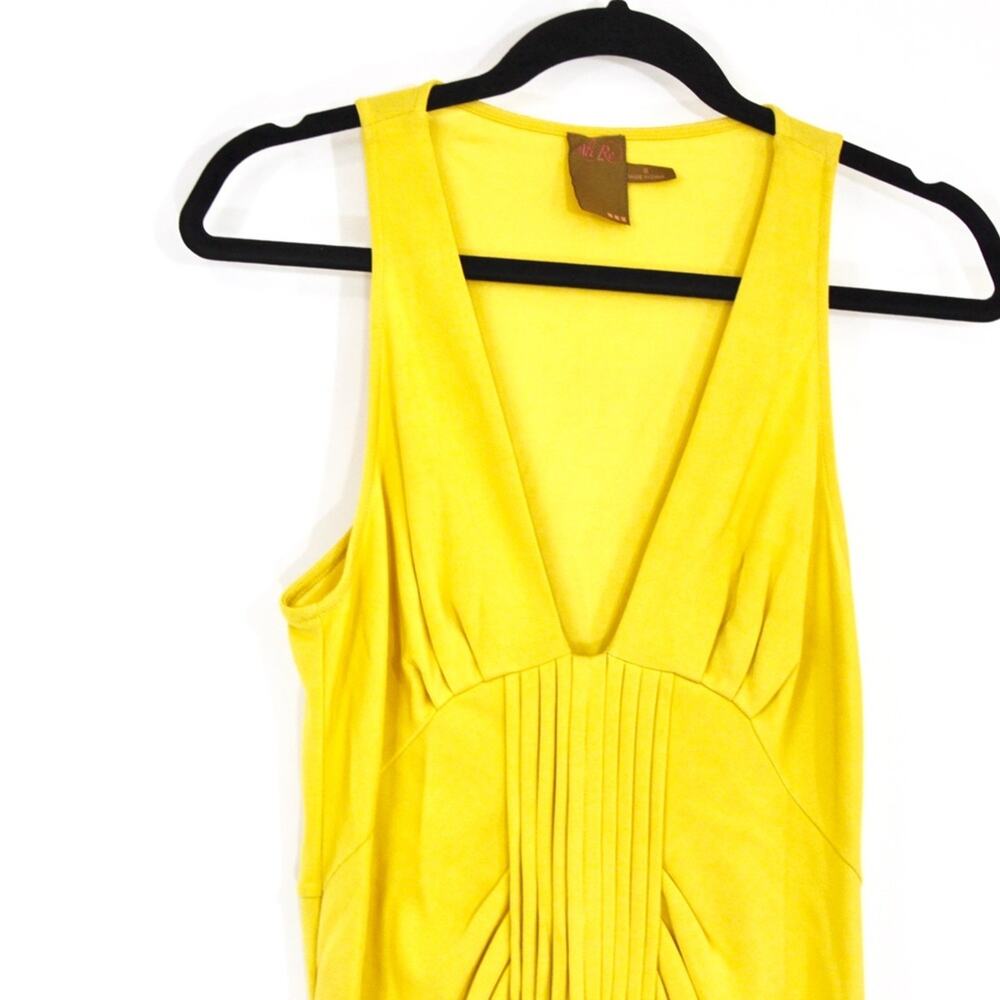 0050 Ali Ro Yellow V-Neck Cocktail Dress Size 8 Slinky Ruched Knee Length - Picture 3 of 8